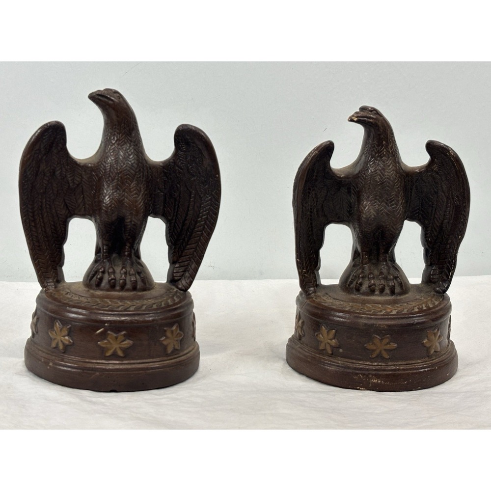 Vtg American Eagle Resin Bookends Set Of 2 Brown Patriotic Chippy